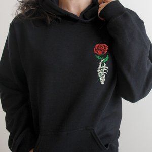 Love Rose embroidered Hoodie Skull embroidered